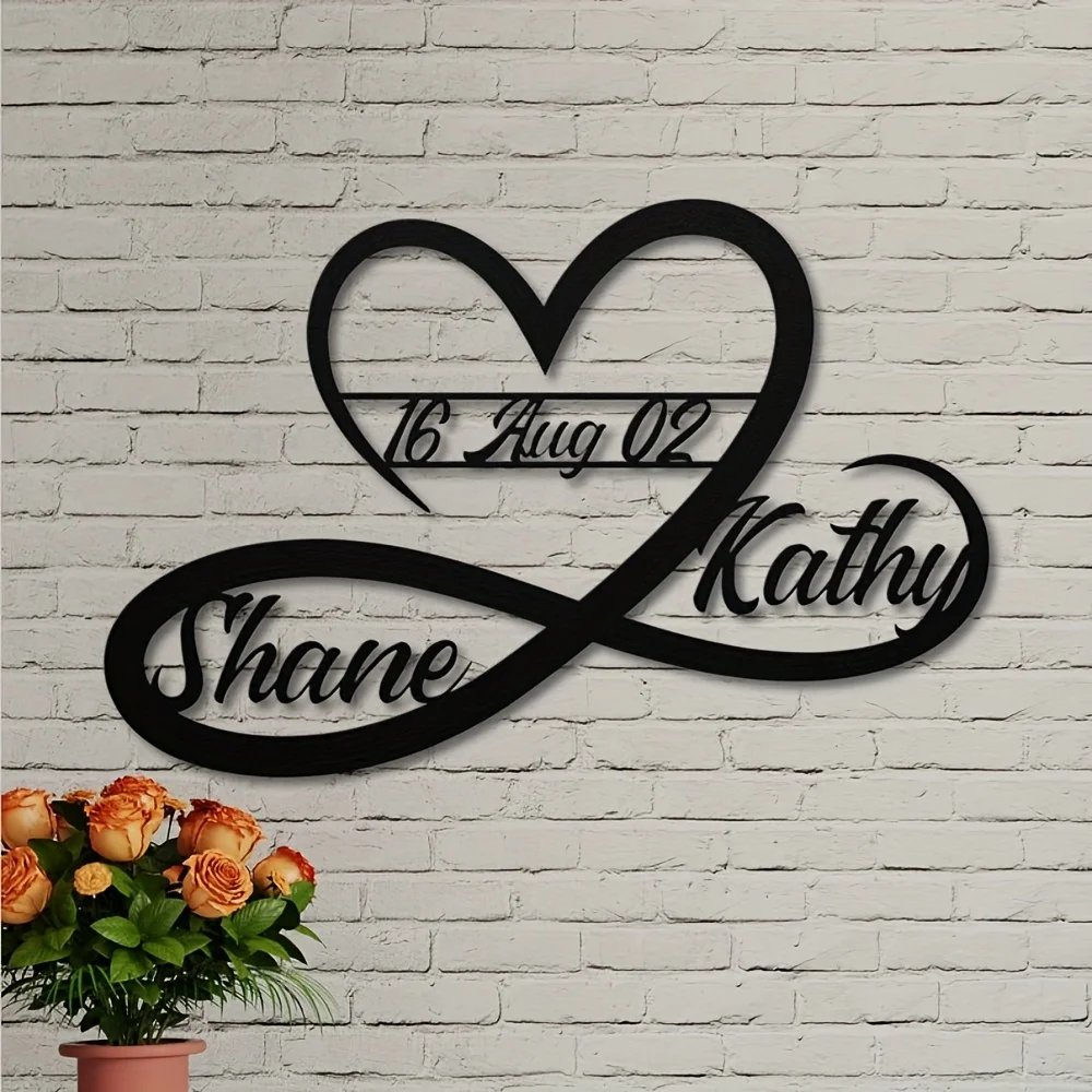Custom Infinity Heart Metal Wall Art with Texts, Metal Wall Decor for Home/Newlywed/Housewarming/Wedding/Anniversary, Room Decor