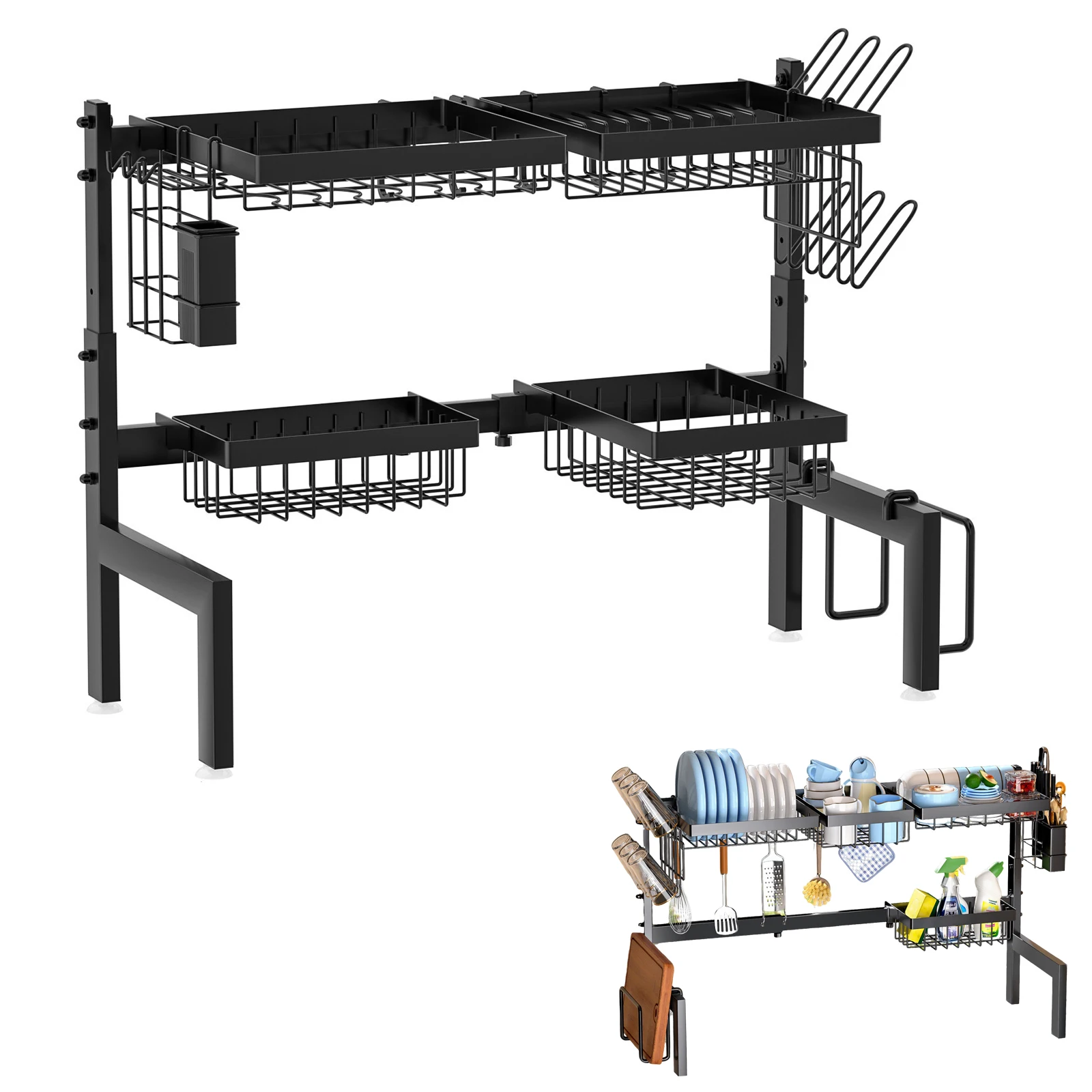 Évier de cuisine, étendoir à vaisselle, support de rangement, hauteur réglable, organisateur de cuisine multifonctionnel de grande capacité