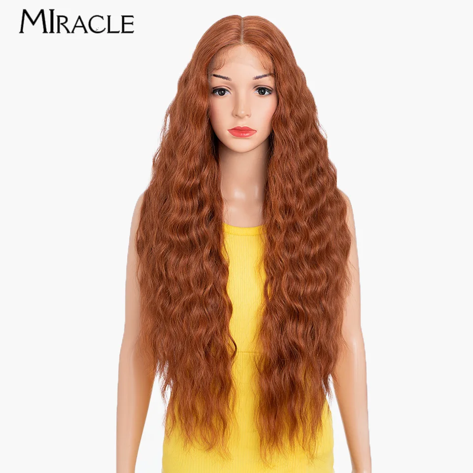 Miracle Curly Pruik Blonde Kant Pruik Voor Vrouwen Synthetische Kant Voorkant Pruiken 30Inch Water Wave Ombre Blonde Cosplay Pruik Fiber Nep Haar