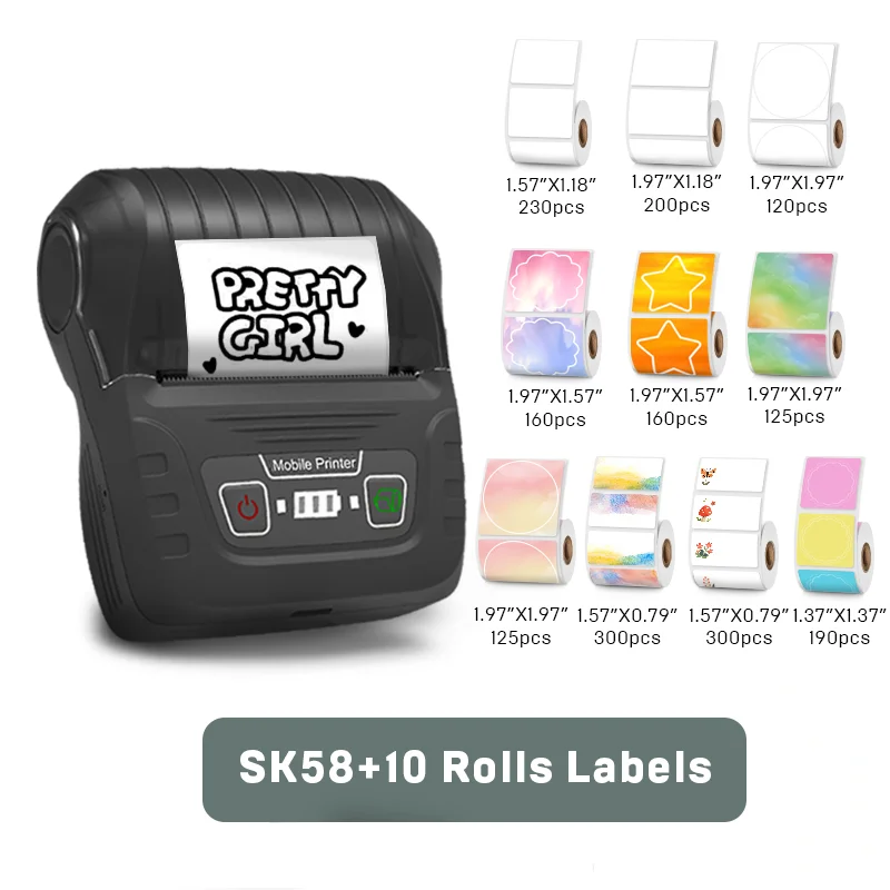 KAYSION Portable Thermal Printer with 10 Rolls Label Set Mini Label Maker For Commercial Office QR Code Barcode Price Printing