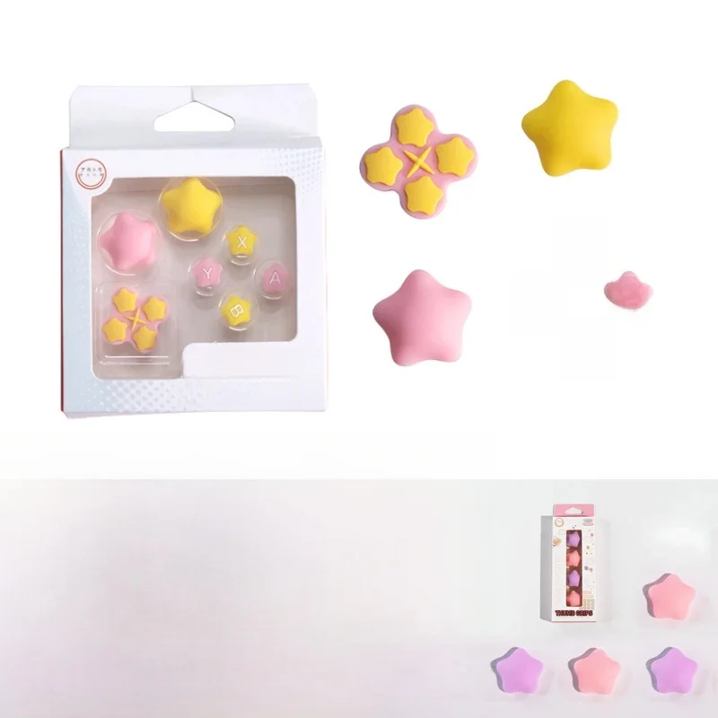 Cute Stars Silicone Soft Dpad Cross Button ABXY Key Sticker Skin Case For Switch Oled/Lite NS Joy-con Thumb Stick Grip Cap Cover — zdjęcie 2