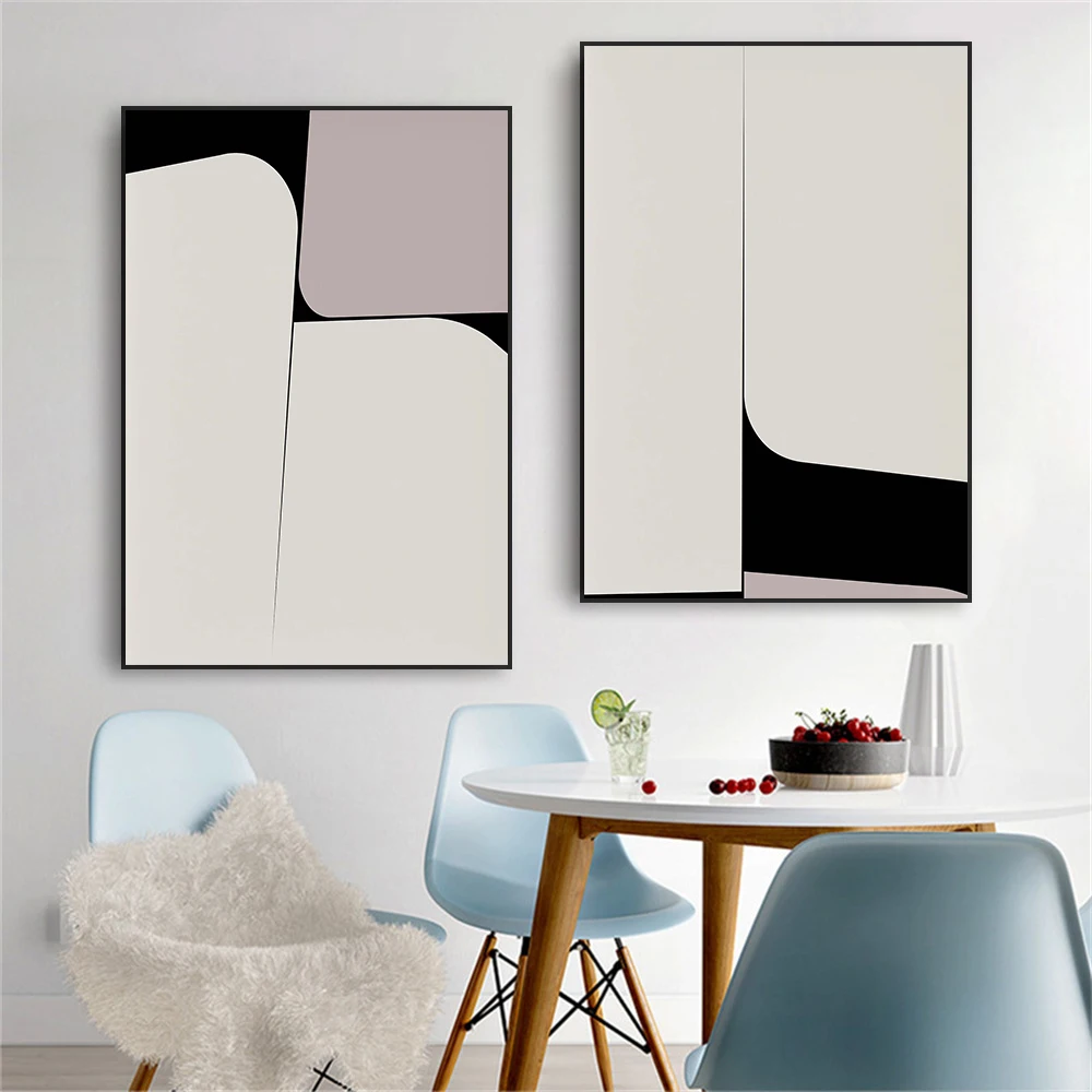 Abstract Art Print Neutral Art Print Poster Minimalist Large Black and Beige Canvas Painting Wall Art For Home Living Room Decor