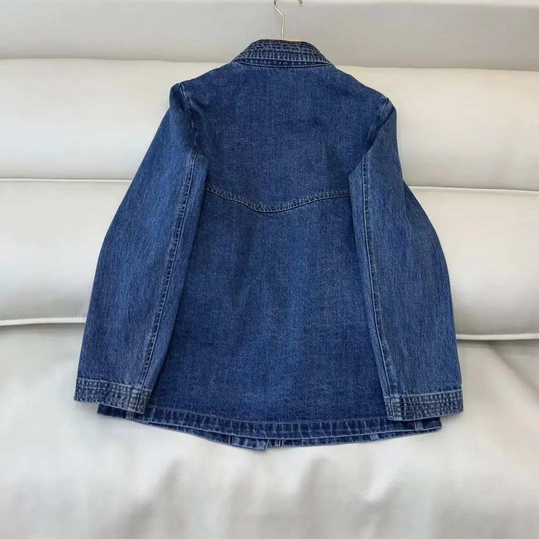 2026 New Spring and Summer Vintage Demine Embroldery Casual Single Button Collar Simple Short Coat