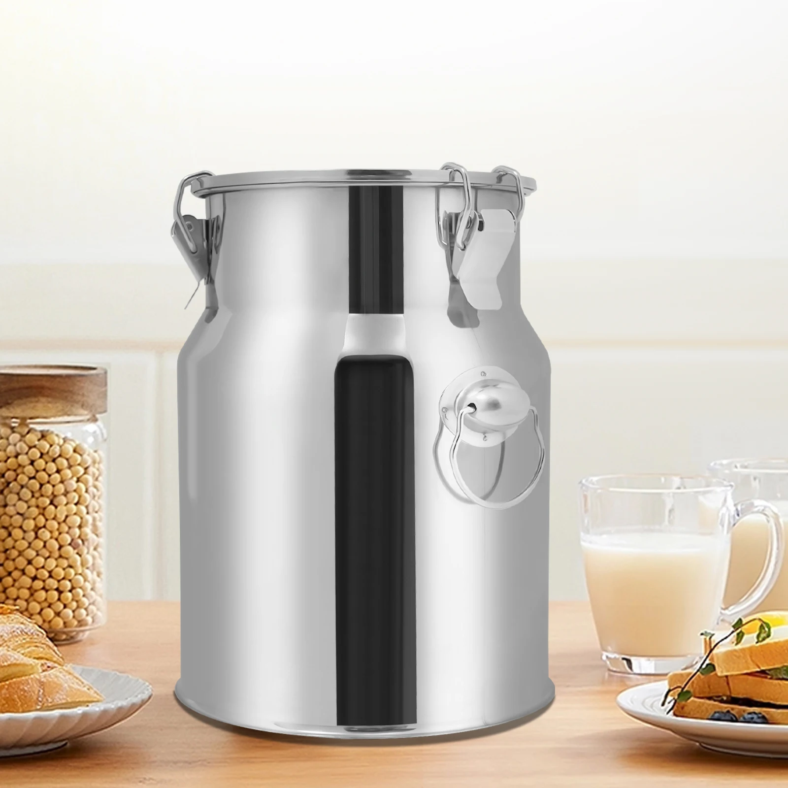 

201 Stainless Steel Sealed Bucket 1.32Gal, 3-Point Lock Leakproof Food Container for Milk & Grain Storage