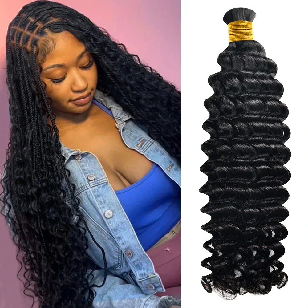 موجة عميقة تجديل الشعر البشري لضفائر بوهو 1/2/3 عميق مجعد الشعر البشري السائبة للتضفير لا لحمة وصلات شعر للنساء #1