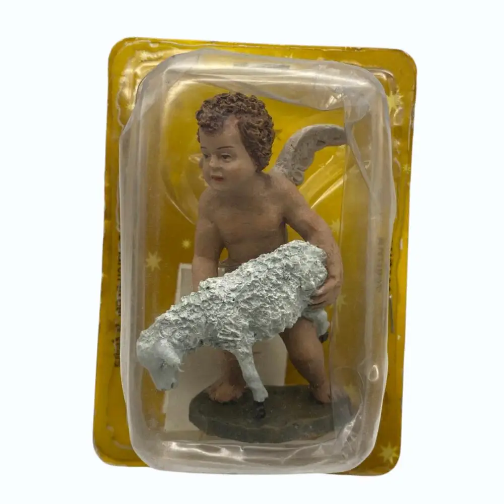 Delprado, Ang030, figurine de scène de la Nativité de Noël, objet de collection, en résine peinte à la main, représentant un ange avec des moutons, environ 10 à 12 cm, collection spécifique J.L. Figurines de scène de la Nativité Mayo, sans emballage, emballage blister d'origine, socle de présentation