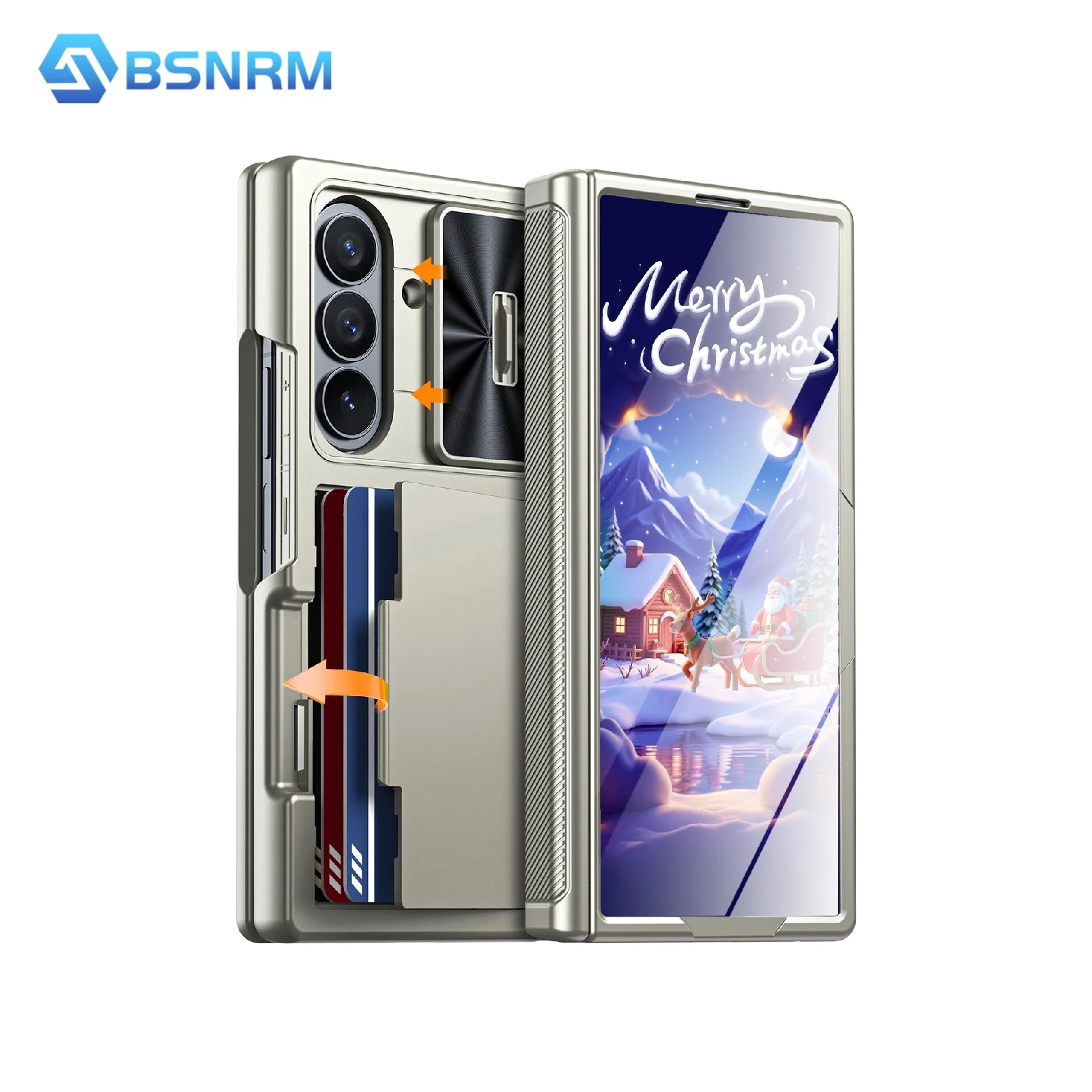 

Рождественский подарок, для Galaxy Fold 7, с держателем для карт, встроенной защитой HD, слайд-крышкой для камеры, прочный чехол-кошелек для телефона-титан