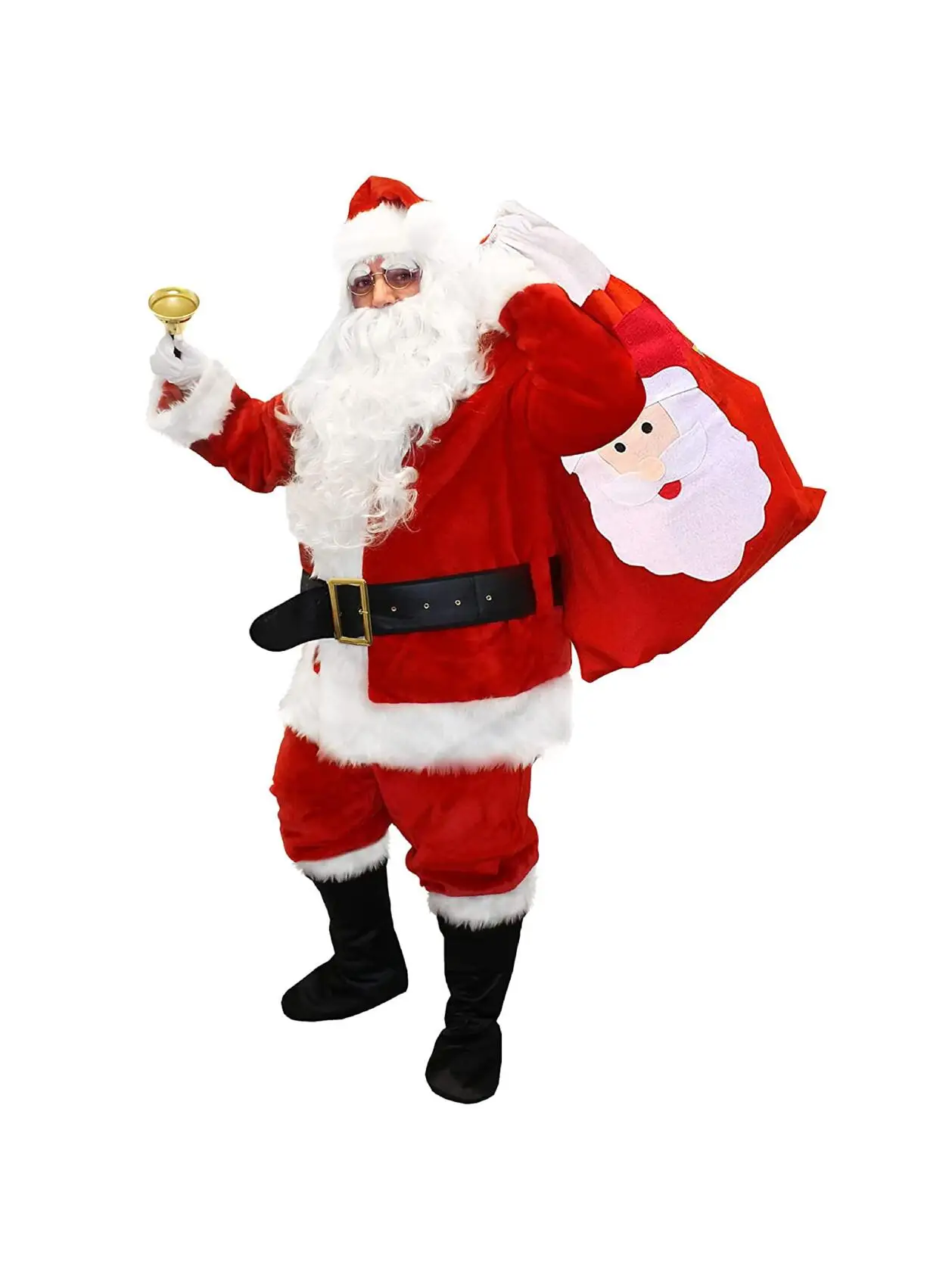 Deluxe Professional Santa Costume - Father Christmas Suit Fancy Dress Costume - 12 Piece Velour Quality Plus Sized Santa Claus C