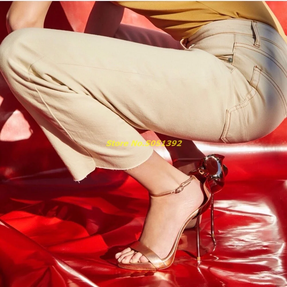

Gold Petalo Sandals 2024 New arrivals Stiletto High Heel Summer Shoes Open Toe Cover Heel One Strap Solid Fashion Sandals