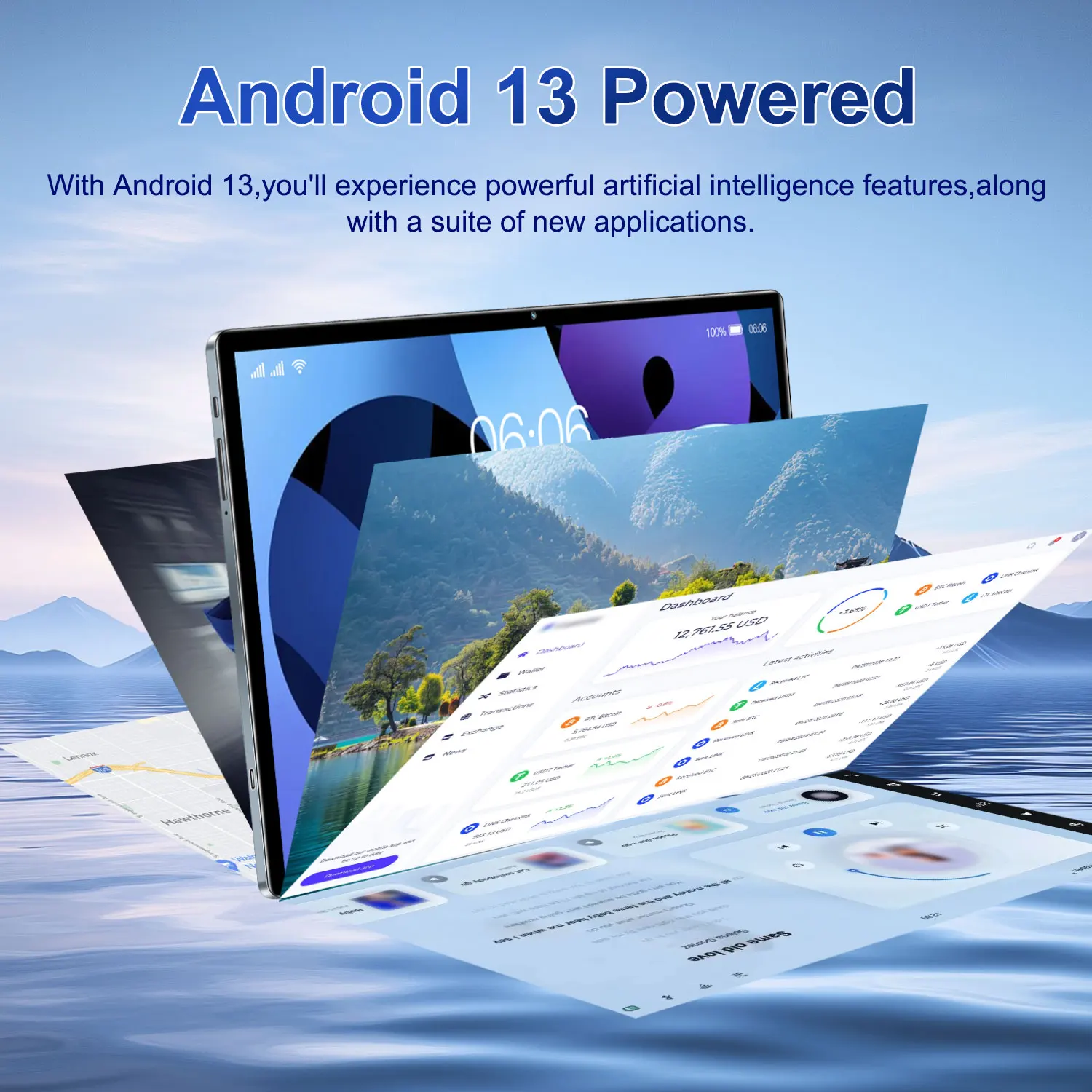 Picture 4: Android Tablet Big HD screen 10.36-inch 16GB RAM 1TB ROM 20000mAh Android 13.0 14 Core Tablets PC Type-C Dual Camera 16MP+32MP Dual SIM card Network WIFI Bluetooth GPS WPS Office Gifts