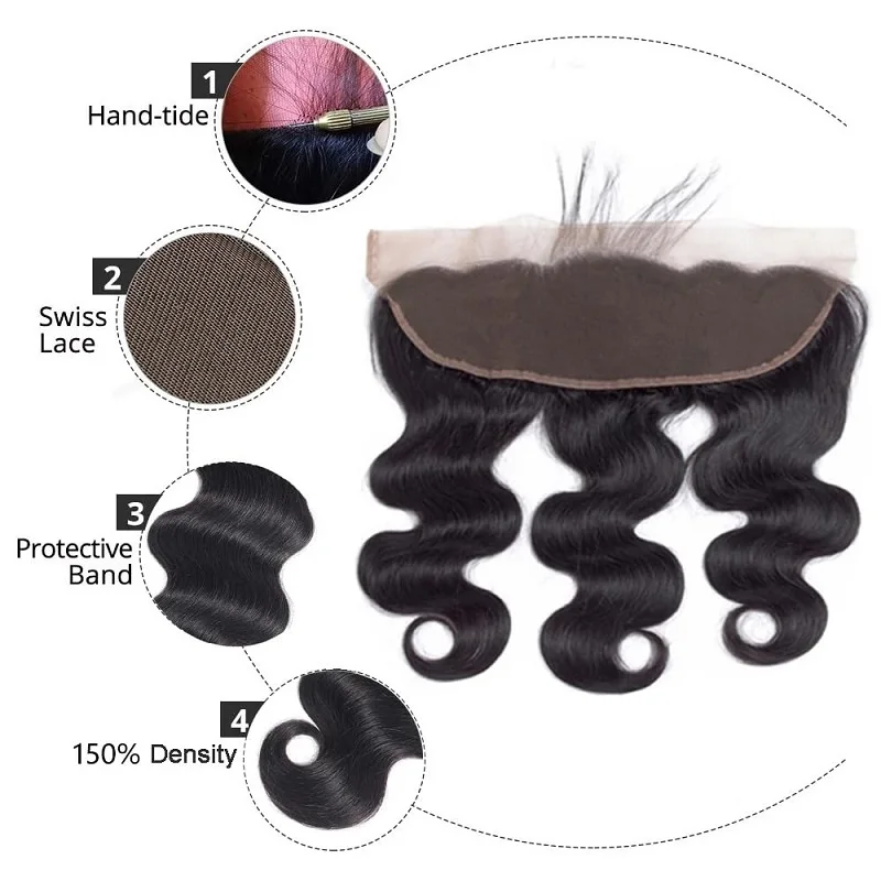 Alimice 13x4 Lace Frontal Human Hair Body Wave Ear to Ear Unprocessed Virgin Hair Lace Frontal Pre-Plucked with Baby Hair