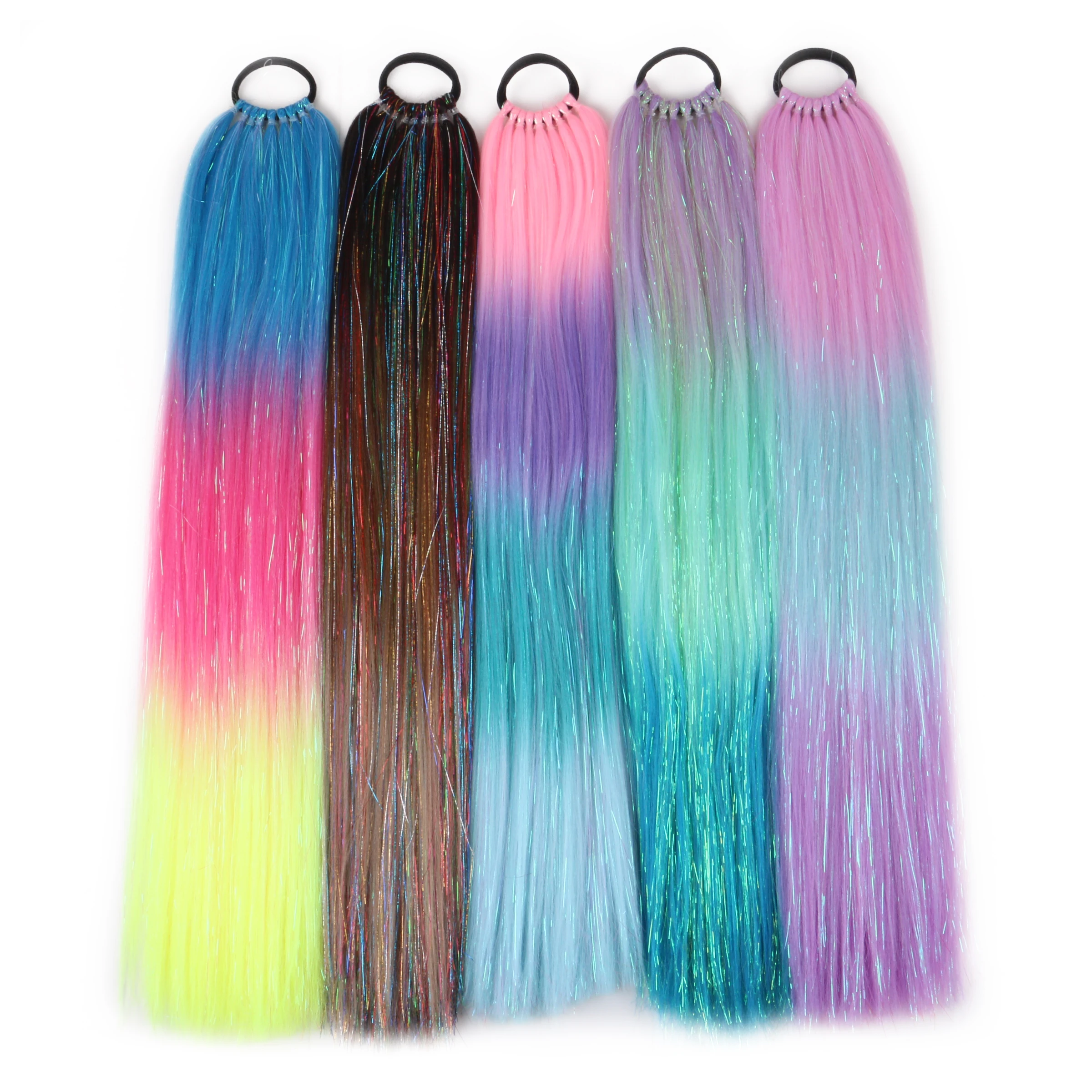 Tresses Synthétiques pour Festival Carnaval, 26 Pouces, 65cm, Pré-Tresses, 9 Sections, Tinsel Pailmétrage, Queue de Cheval Mixte