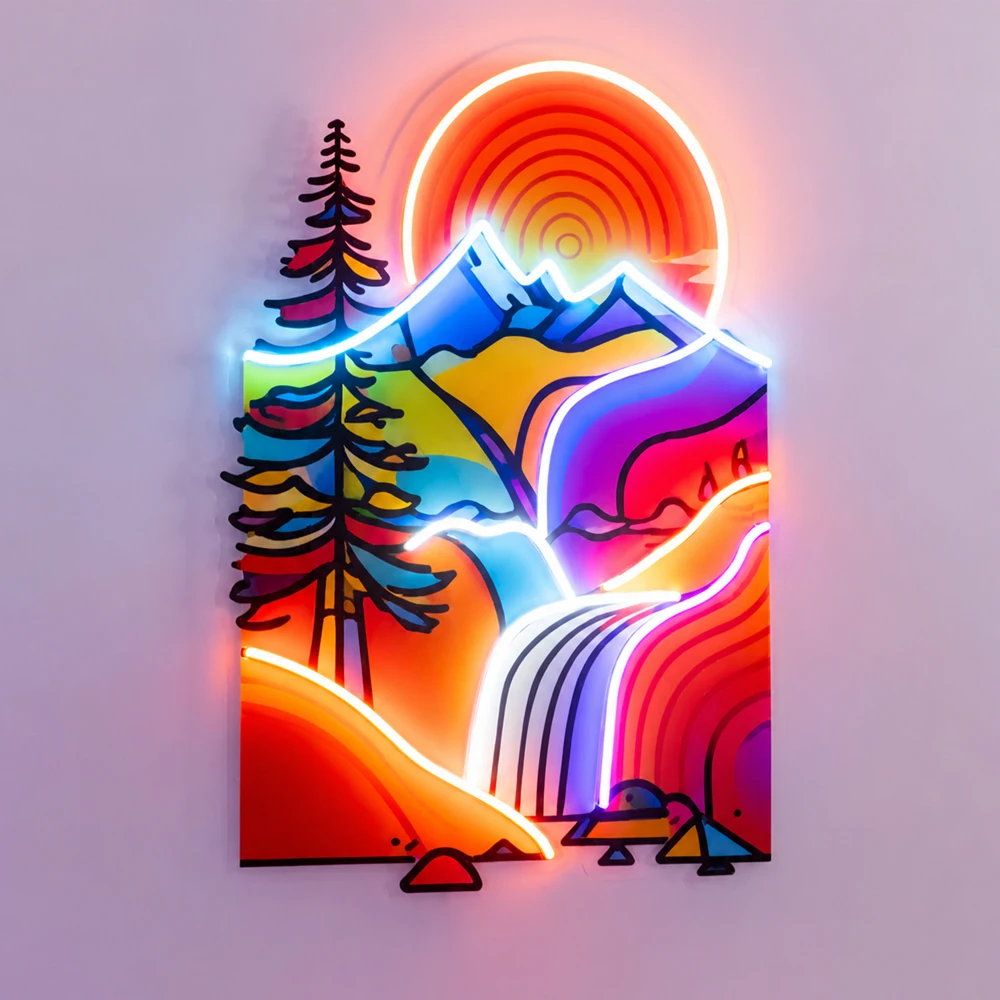 

Mountain Sunset LED Neon Light Wall Art Colorful Landscape Decor for Bedroom Living Room Game Room Modern Aesthetic Hanging Gift Home Decoration
