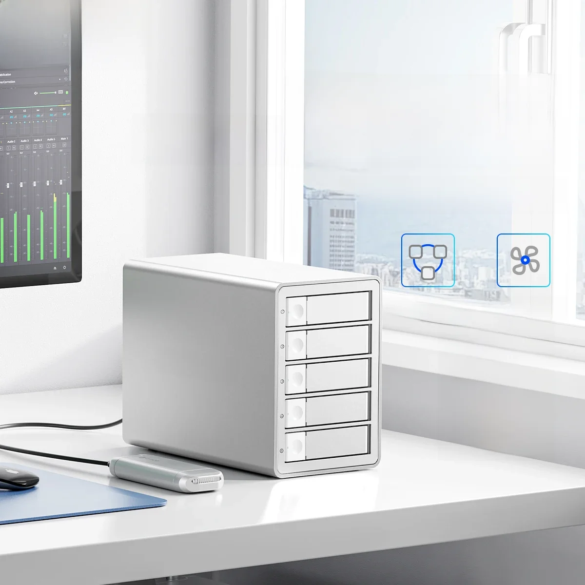 Orico-Daisy Chain Type-C 10Gbps Hdd Dockingstation Ondersteuning Inval 150W Power Voor Apple-Apparaat 5bay Das Studioserie 3.5" - afbeelding 2