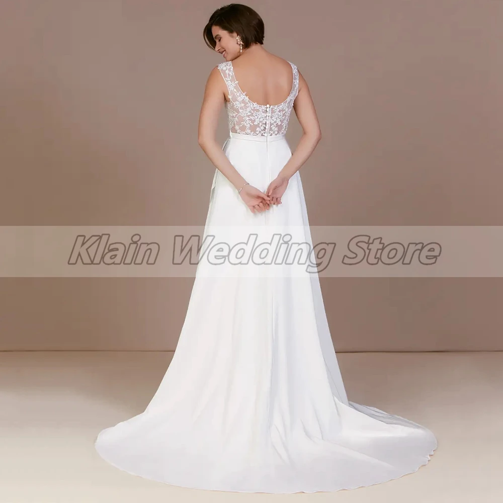 Customized Classic Satin Wedding Dress 2023 A Line Appliques V Neck Sleeveless Bridal Gowns With Side Split And Button Back Cour