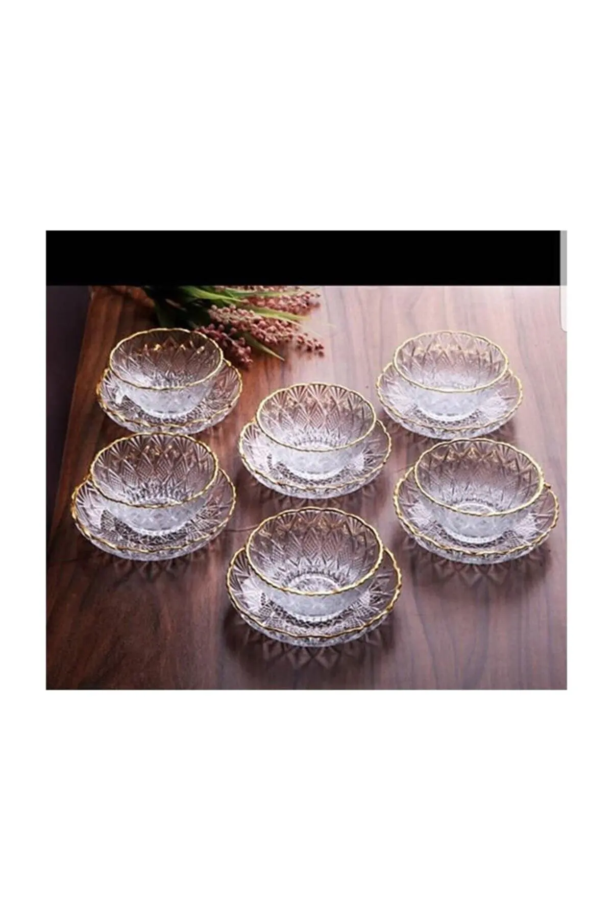 Hand Decorated Gold Gilded 6 Person 12 Piece Crystal Snack Bowl, Sugar Bowl, Jam Bowl, Glass Bowl Very Stylish And Very High Qua