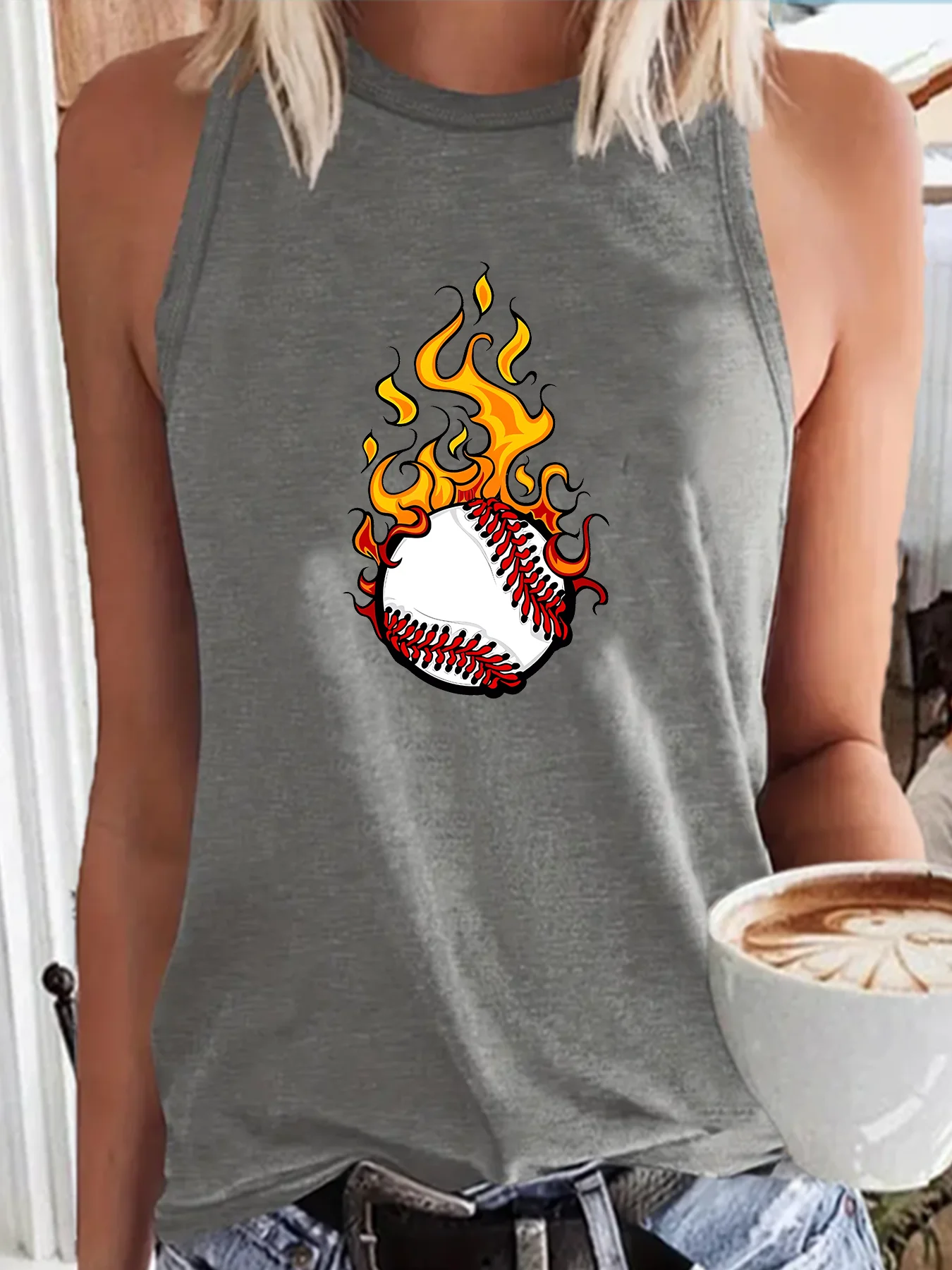 Liebe feurige Baseball Basebal Fans Mode lustige Sport Frauen Tank Top lose o Hals ärmellose lässige Tank