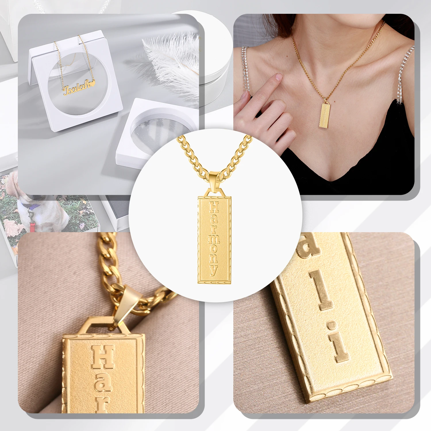 Personalized Custom Name Necklace For Women Deep Engraved Bar Pendant Horizontal Vertical Stainless steel Jewelry Gifts 2022