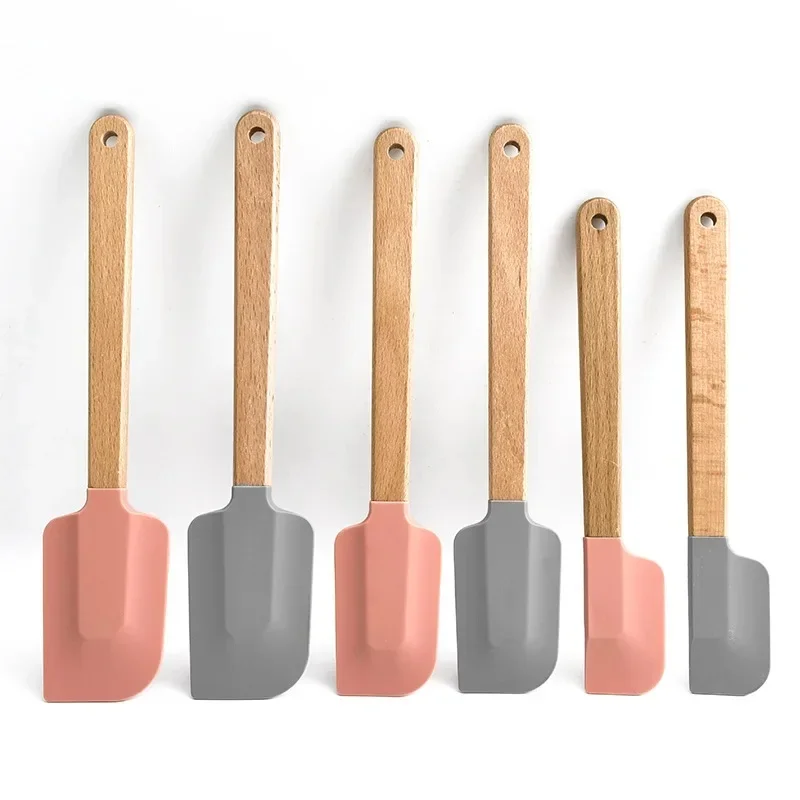Manche en bois gâteau pâtisserie spatule Silicone chocolat crème Pizza grattoir mélangeur beurre pain épandeur cuisine alimentaire cuisson mélangeur