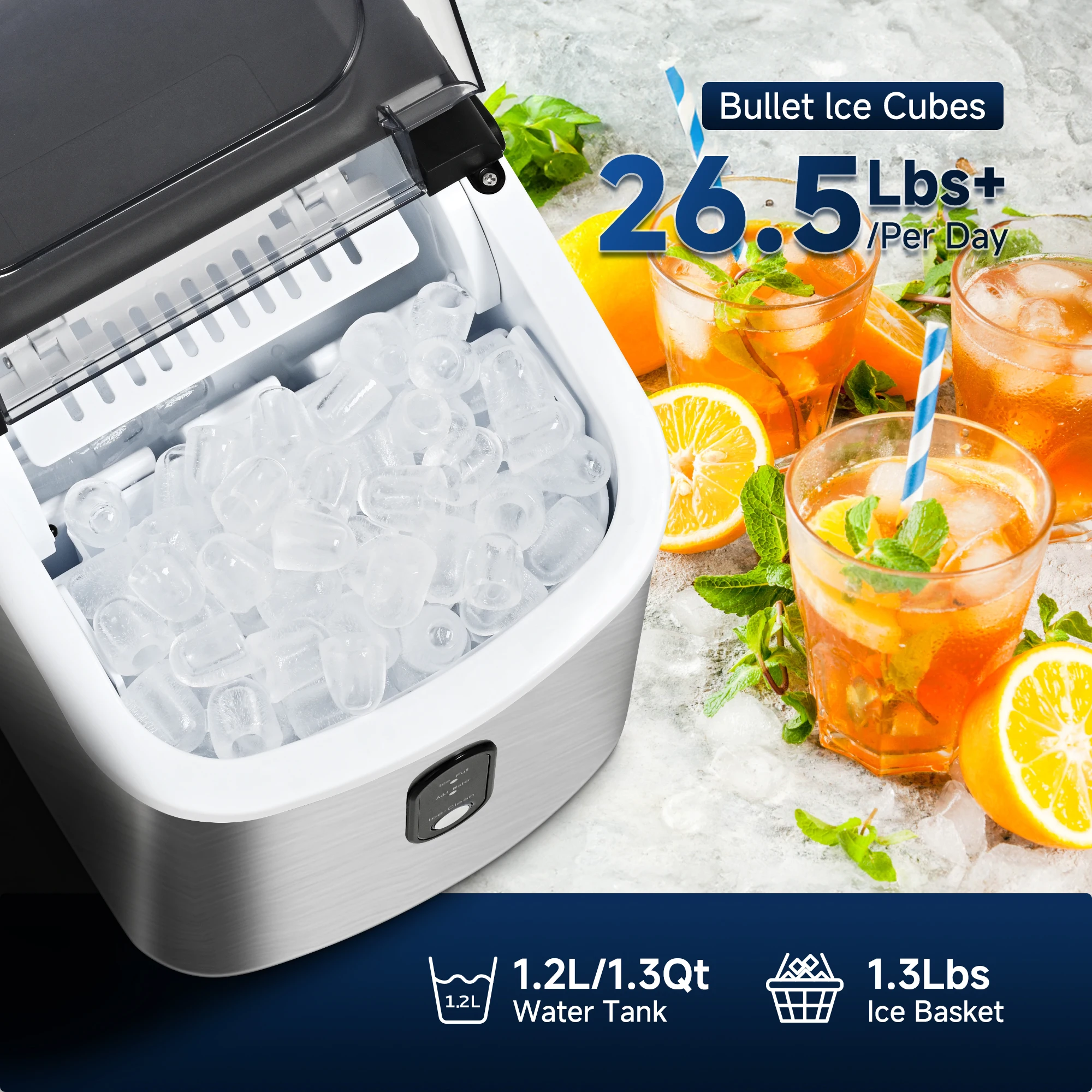 SIMZLIFE Ice Maker Machine Countertop Portable Ice Machine 26.5lbs/Day 9 Cubes in 6 Mins Auto-Cleaning for Home Kitchen Camping