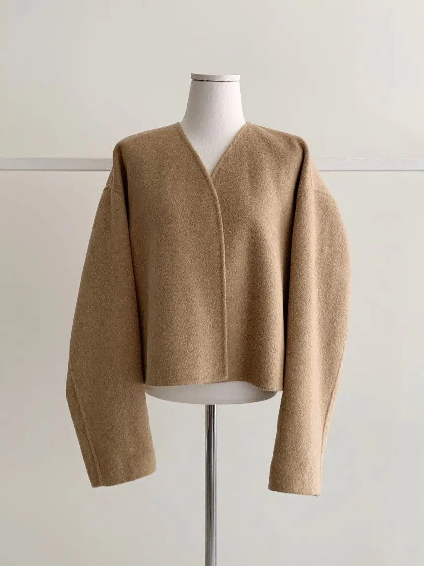 Clothland Women Elegant Open Stitch Woolen Jacket Long Sleeve V Neck Classic Style Autumn Casual Jacket CA319