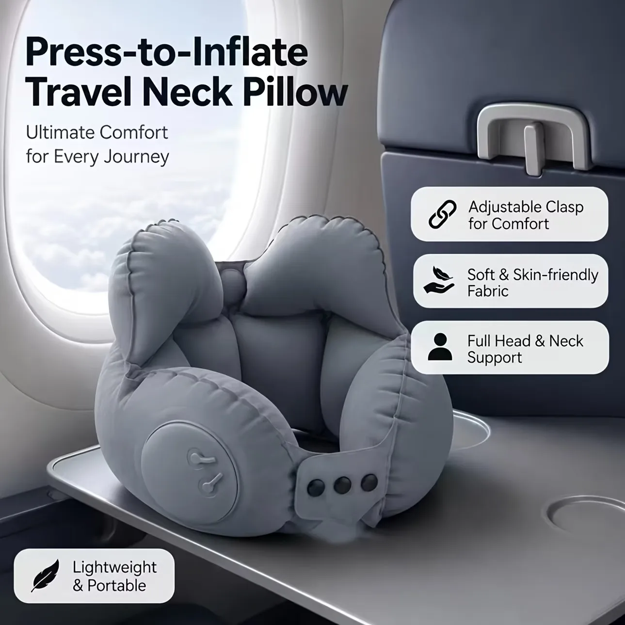 1pc Compressible Inflatable Neck Pillow, Portable Travel Cervical Support Pillow, Inflatable Air Neck Rest for Plane & Naps