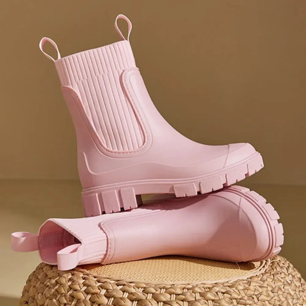 Chaussures en caoutchouc imperméables pour femmes, bottes de pluie à bouche élastique, chaussures de pluie basses, imperméables et antidérapantes