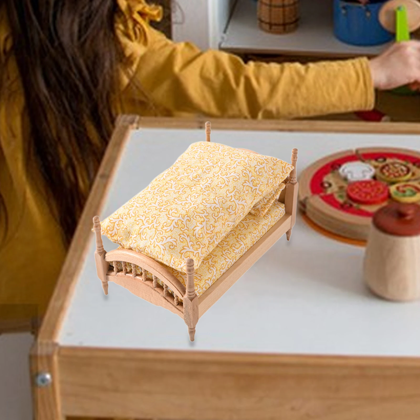 Lit de maison de poupée 1:12, scènes réalistes, accessoire de décoration Miniature élégante pour scène de bricolage, jouets de simulation, ornement de chambre à coucher