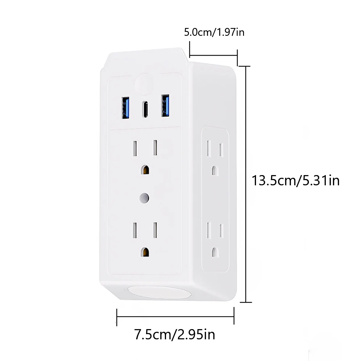 Power Strip Multi Socket 6AC 3USB Port,Wall Mount Adapter Electrical Socket Three Level Adjustable Night Light Surge Protection