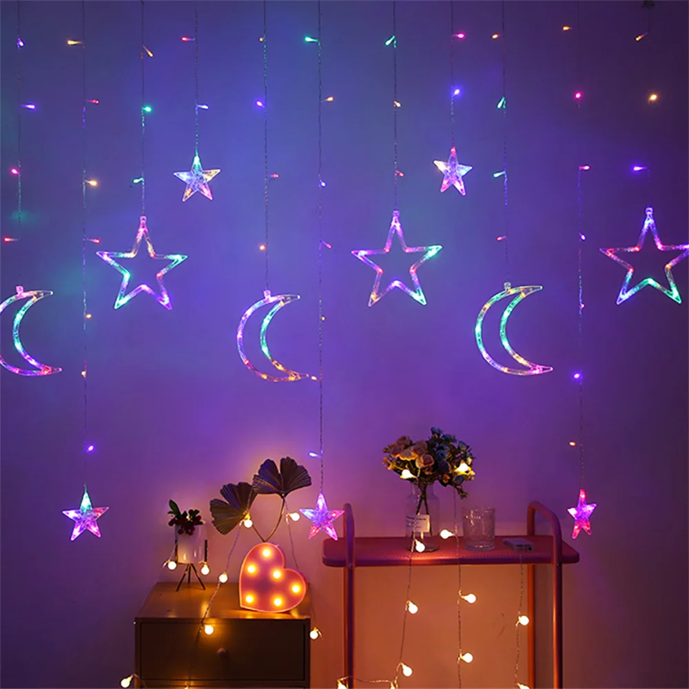 3.5m Star Moon Christmas Lights Wall Windows Lights LED String Lights Decoration Home Indoor Wedding LED Curtain Lights Holiday