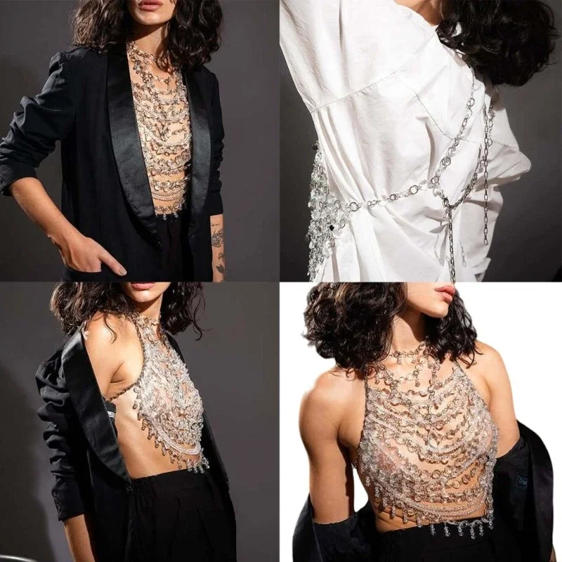 Handmade Beaded Vest Clear Cry - Body Jewelry Vest 评论和价格