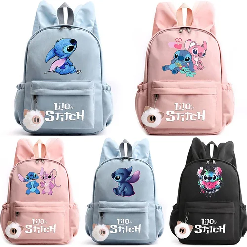 Mochila de estudiante Lilo Stitch para niñas, niños y adolescentes, Mochila escolar informal, mochilas de viaje con Orejas de conejo, Mochila