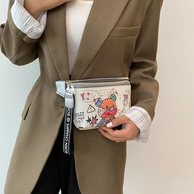 Cute Cartoon Doodle Bear Waist Bag Women Shoulder Crossbody Bags Lady Banana Chest Bag Casual Funny Bag Female Handbag and Purse — zdjęcie 2
