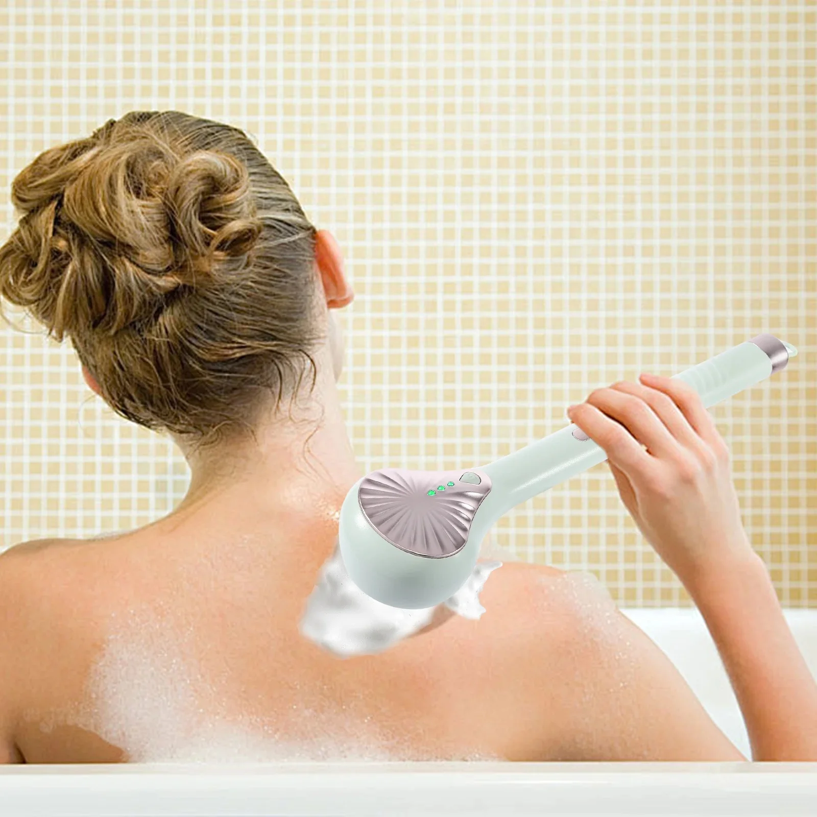 Brosse de douche électrique aste USB, crème d'aide au dos, brosse Linge, manche long, 6 têtes de livres, 6 en 1