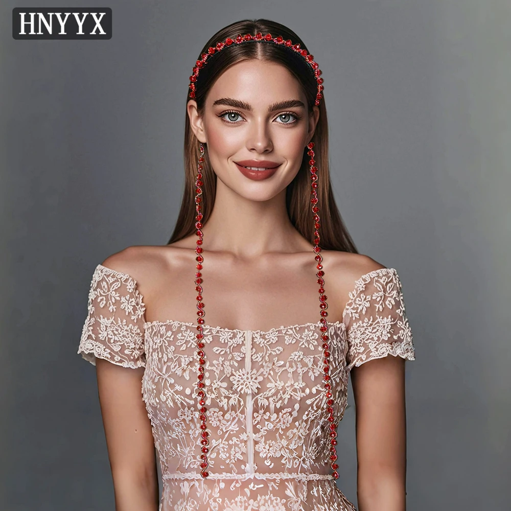 HNYYX كامل الأحمر كريستال طويل شرابة عقال للنساء موضة هيرباند حفل زفاف الزفاف إكسسوارات الشعر هدية A294