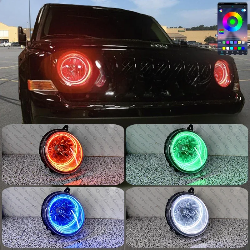 Dla Jeep Patriot 2007 - 2012 2013 2014 2015 2016 2017 Aplikacja Bluetooth Ultra Bright Multi Color RGB LED Angel Eyes Kit Halo Rings — zdjęcie 2