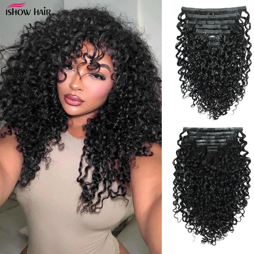 

Ishow Clip In Hair Extensions Curly Clip Ins Наращивание человеческих волос на всю голову 140 г/компл. Необработанные вьющиеся человеческие волосы для женщин