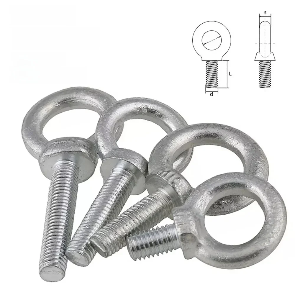 Boulons à œil de levage en acier zingué, vis à anneau, filetage métallique brillant, M6, M8, M10, M12, M16, M20