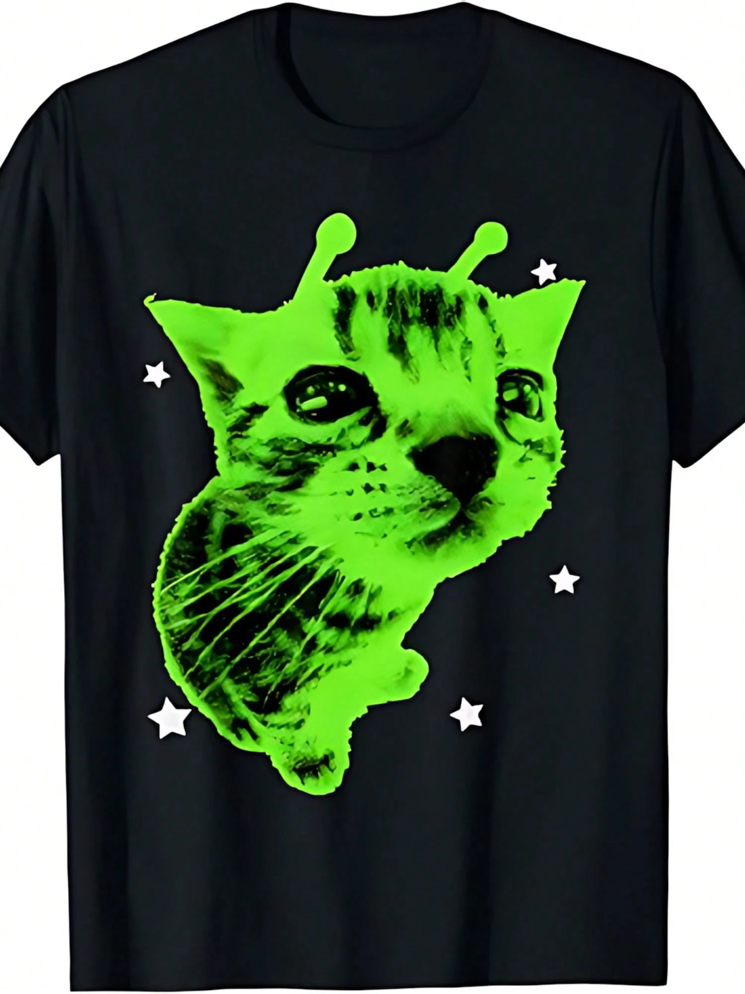 Y2K Alien Cat Meme Retro Silly Cat Vintage Space Kitty Funny T-Shirt, Soft & Skin-Friendly, Comfortable Round Neck, Stretch & Breathable