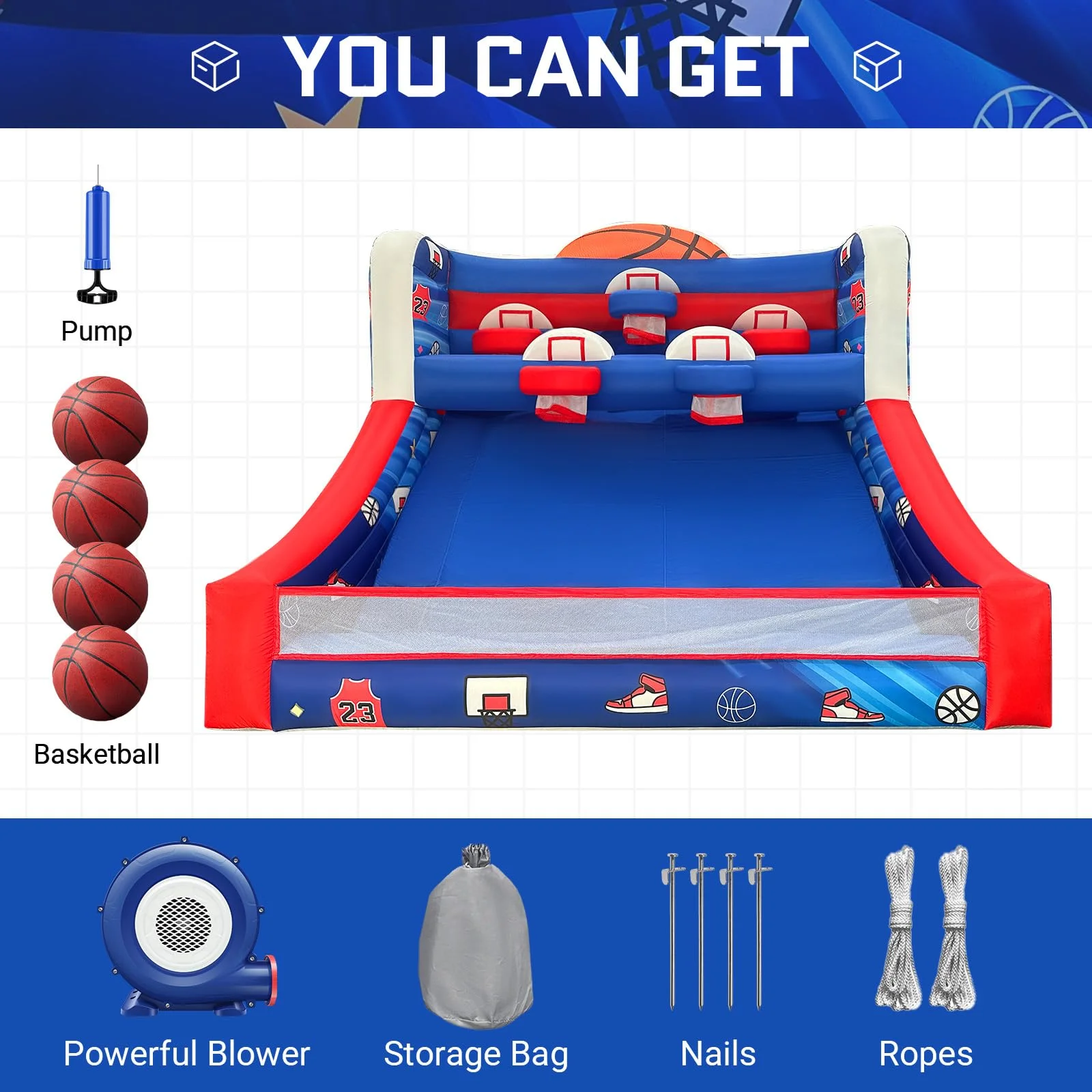 Inflatable Basketball Hoop Shot with Balls10ft Party Basketball Game with Blower Indoor/Outdoor Shot Basketball Interactive Game