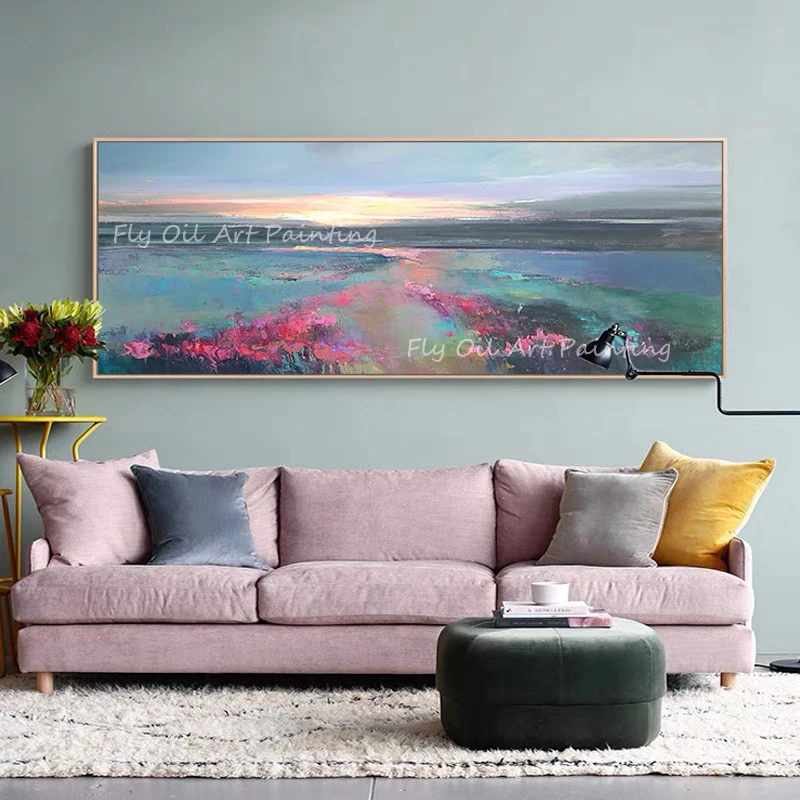 

100% Hand Painted colorful thick ocean eyeside seascape with beautiful sunset oil painting home decoration as a gift unframe