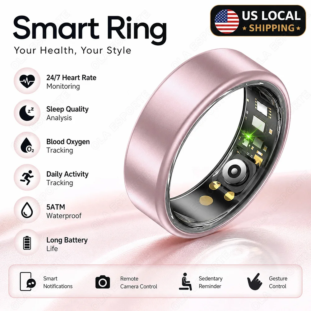 2026 New Smart Ring Heart Rate Blood Pressure Blood Oxygen Sleep Monitoring Motion Tracking IP68 Waterproof Men Women Smart Ring Holiday Gift