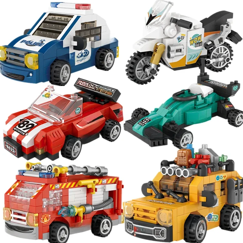 Bricolage MOC City Super voiture de sport motos véhicules tout-terrain coureurs camions de pompiers de Police blocs de construction célèbres briques Kits modèle