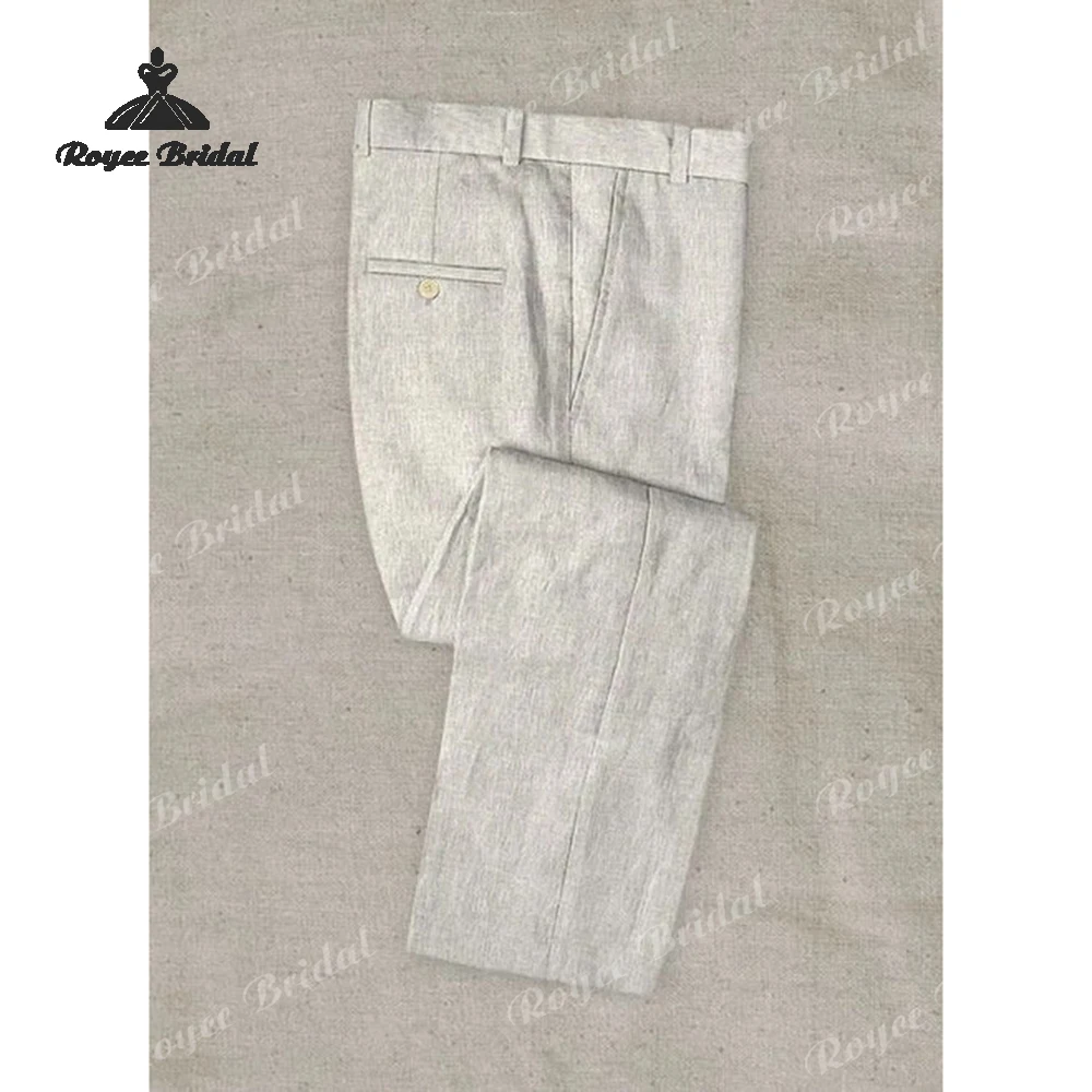 Two Piece Peak Lapel Single Breasted Wedding Men's Suit 2026 Beige Linen Wedding Party Suits costume homme mariage