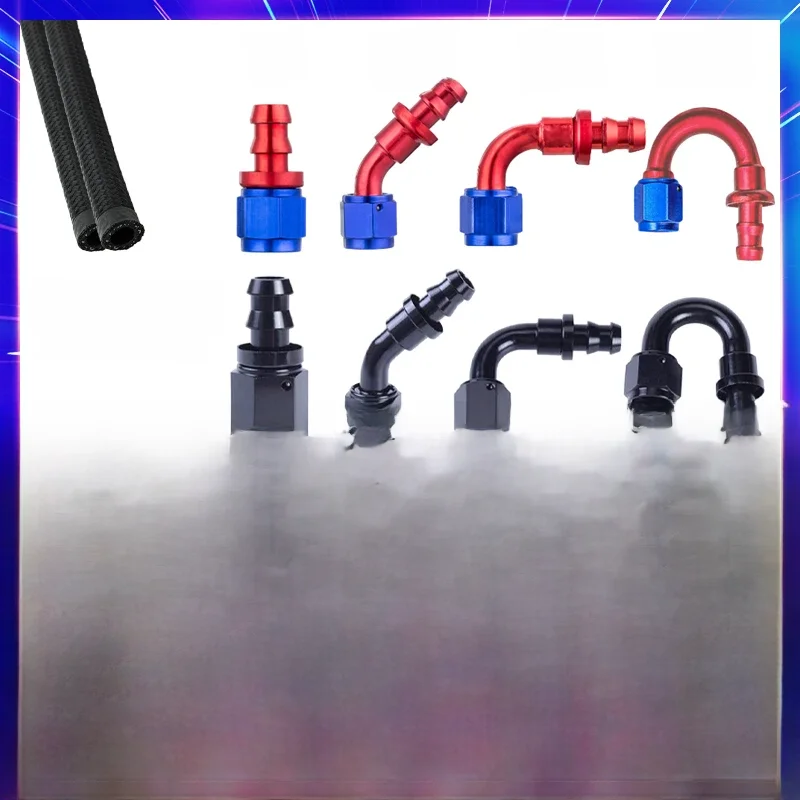 Uniwersalny aluminiowy złączka paliwowa AN4/AN6/AN8/AN10 z gwintem wewnętrznym do wciskania blokady Zestaw adaptera końcówki węża Gumowa rurka 0/45/90/180 — zdjęcie 2