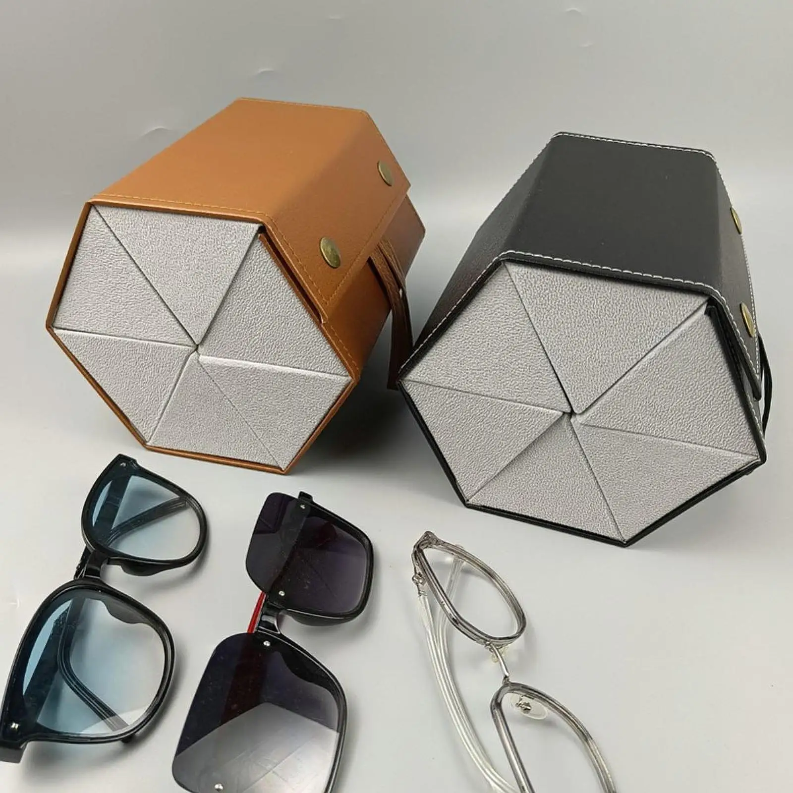 

Portable Sunglasses Organizer Hanging Eyewear Holder Case PU Leather Eyeglasses Storage Box for Women and Men Multiple Pairs