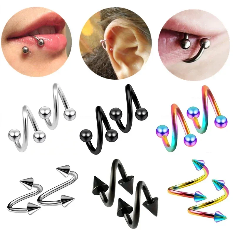 2 sztuk/zestaw stal chirurgiczna spirala skręcony wargi pierścień kolczyki w nosie 16 Gauge chrząstka ucha Helix Piercing akcesoria do ciała biżuteria prezent — 2