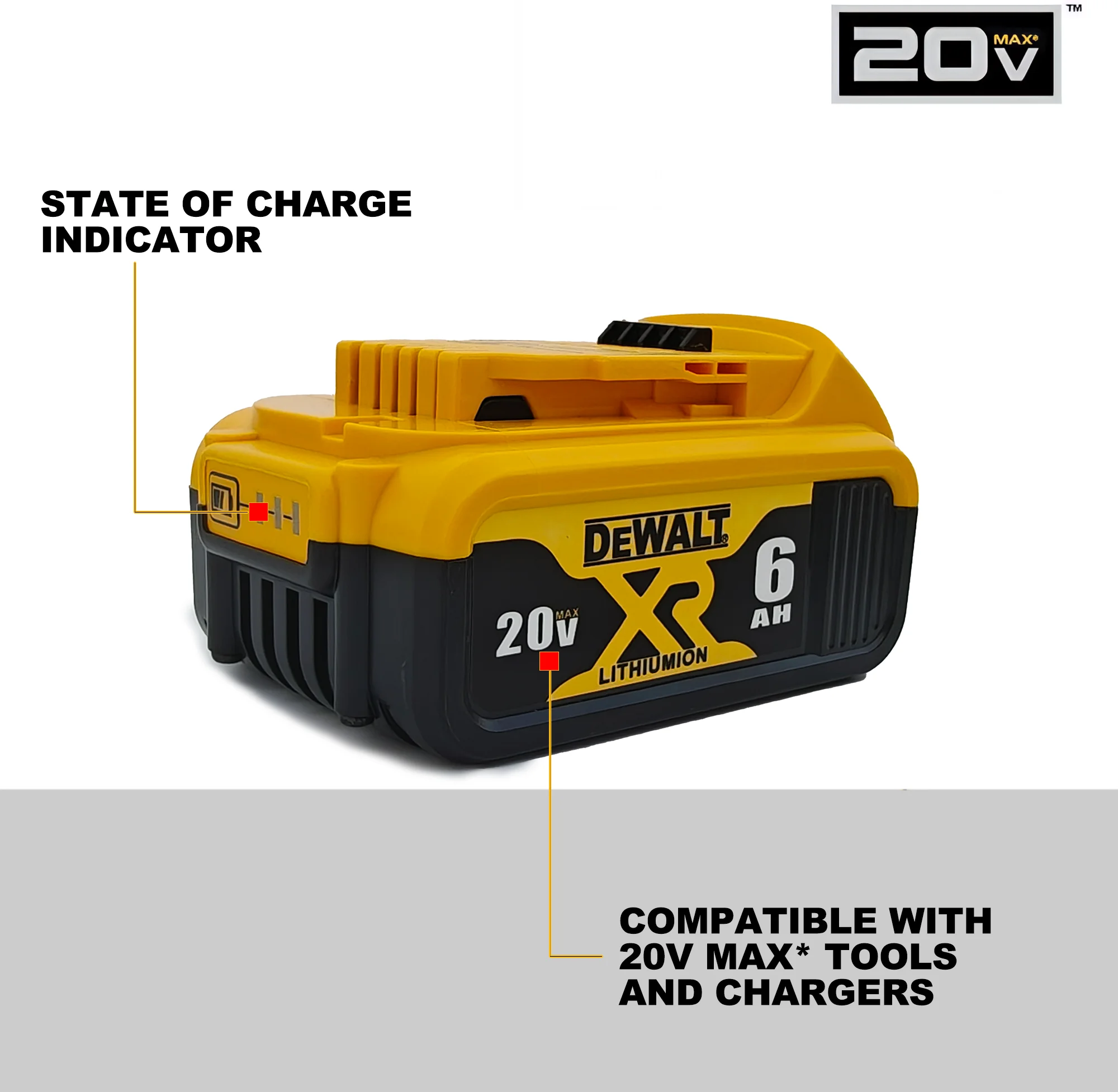 DCB206 Dewalt Battery 20v Max 6Ah XR Lithium Ion Strong Power Electric Cordless Tool Kit Set Replacement Rechargeable