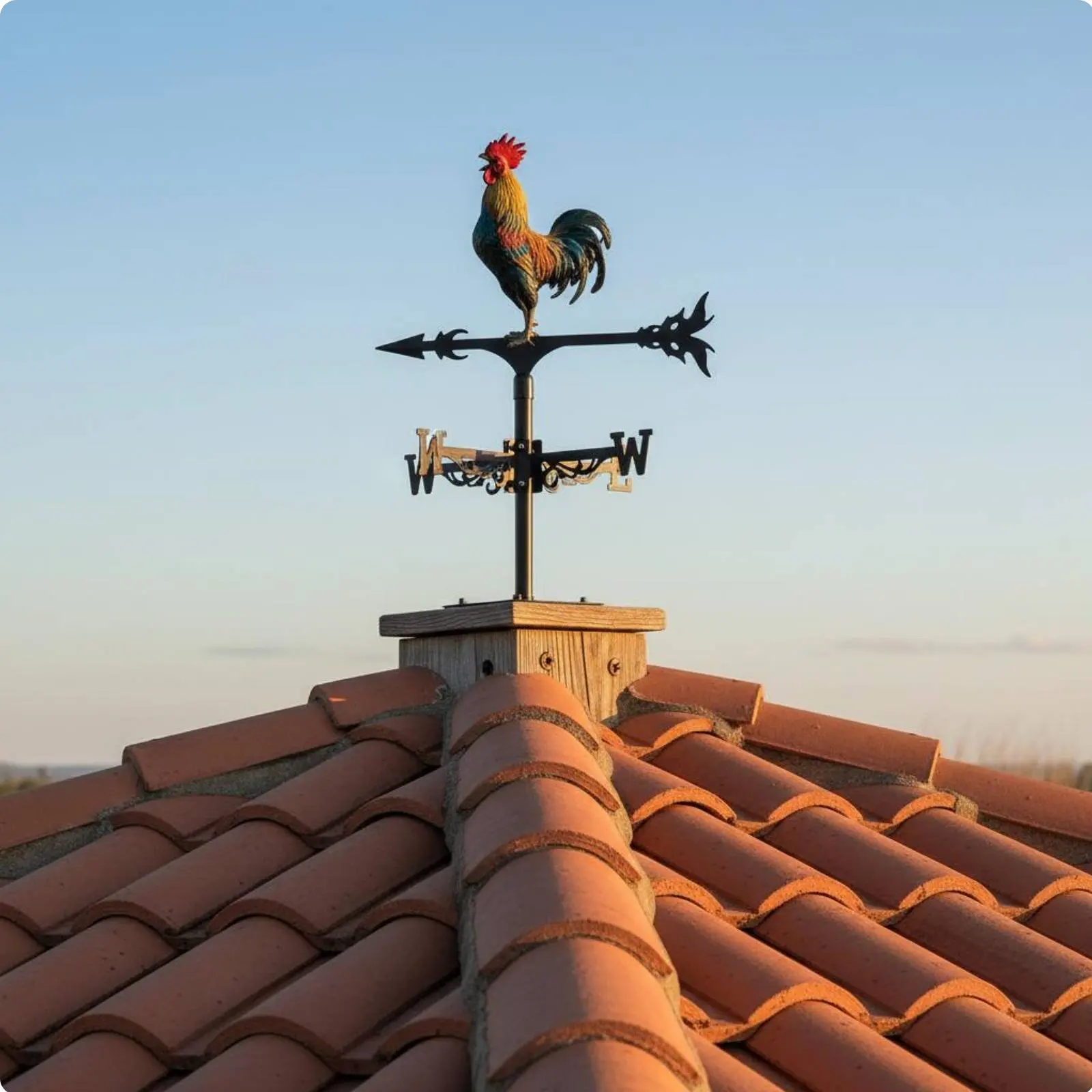 Wrought Iron Weathervane Weathercock Weather Resistant Roof Mount Wind Indicator for Garden Rooftop Farmhouse Outdoor Decor