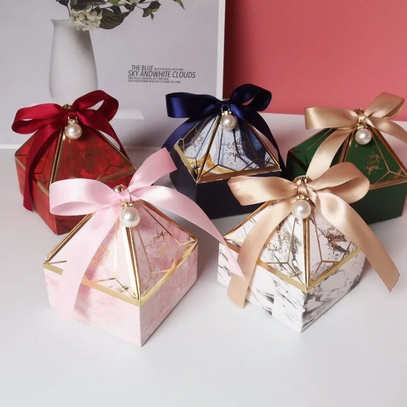 10/50/100pcs Pink Navy Blue Red Gray dark Green Gem Tower Bronzing Thank you Candy Box Wedding Gift Favor Boxes Birthday Party